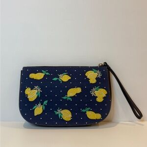Talbots Navy Lemon Print Clutch